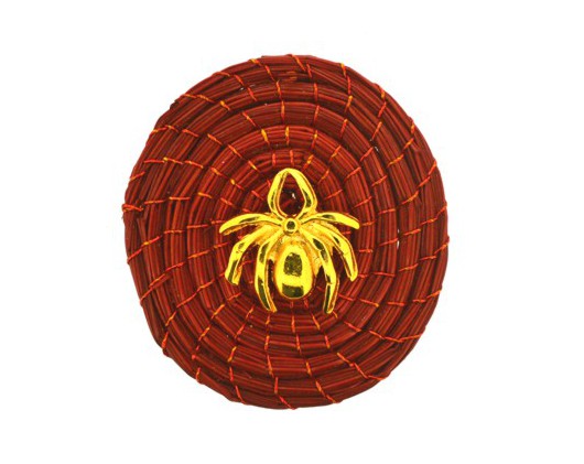 Mandala capim dourado vermelho + aranha banho ouro-3/3.5 cm (un)